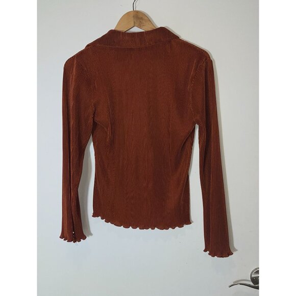 NWT Anthropologie Dolan Lettuce Hem Button Down Top Brown Size XS - Picture 9 of 12